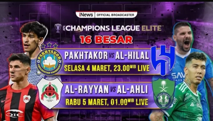 Live pada area iNews! Al Hilal vs Pakhtakor di Babak 16 Besar AFC Champion League, Waktu senja Ini adalah adalah Jam 23.00 Waktu Indonesia Barat
